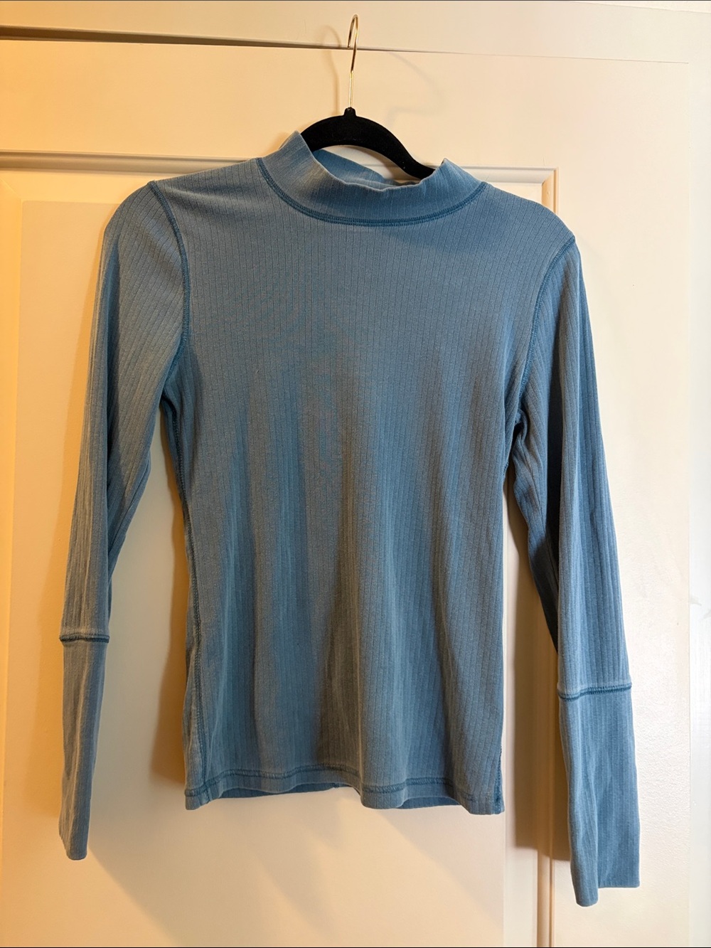 Intimately by Free People Ribbed Light Blue Mock Neck Long-Sleeve Tee